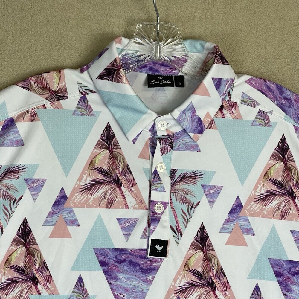 Bad Birdie Polo Shirt Mens Medium Multicolor Golf Preppy Performance Geometric - Picture 2 of 10